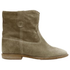 new ISABEL MARANT Crisi Taupe Olive suede concealed wedge western boots EU39