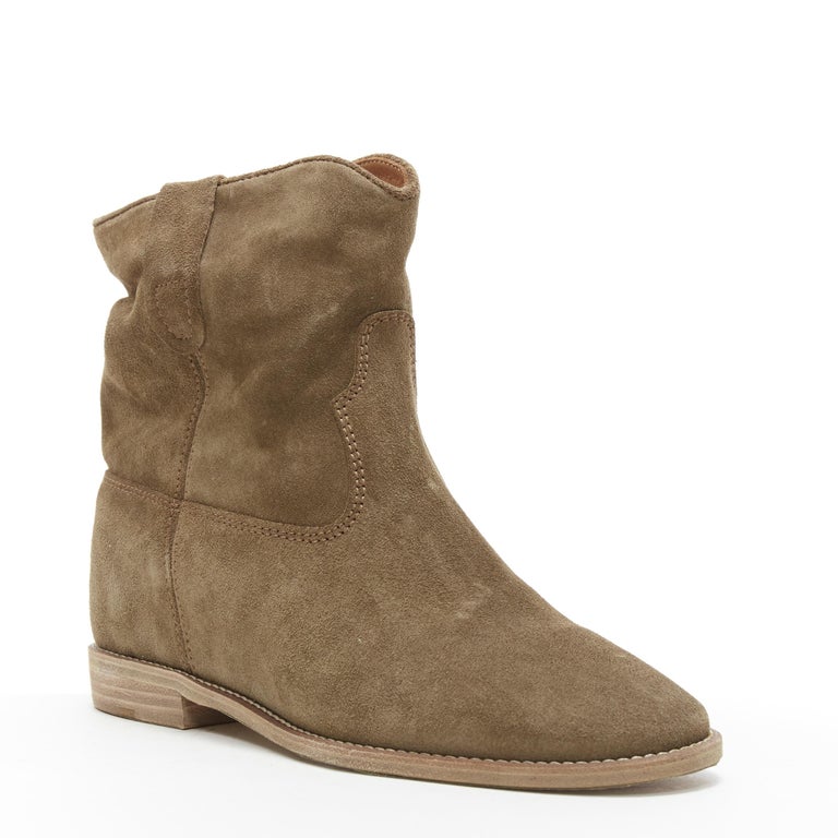 new ISABEL MARANT Crisi Taupe Olive suede concealed wedge western boots ...