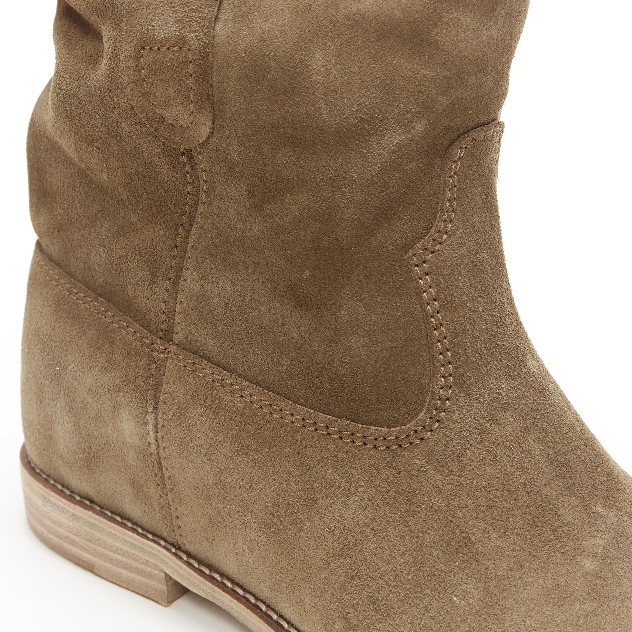 new ISABEL MARANT Crisi Taupe Olive suede concealed wedge western boots EU40 4