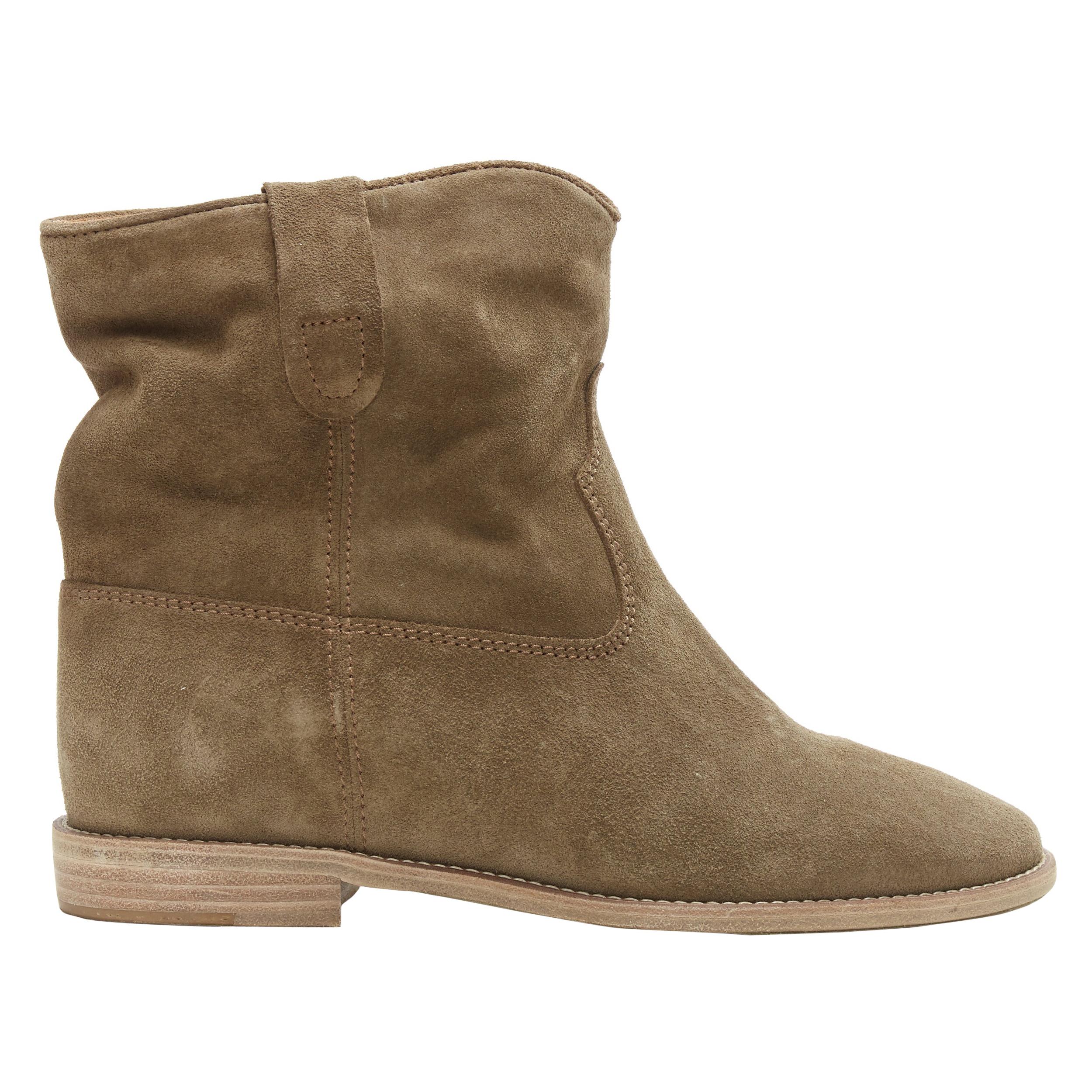 Neu ISABEL MARANT Crisi Taupe Olive Wildleder Westernstiefel mit verdecktem Keil EU40
