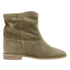new ISABEL MARANT Crisi Taupe suede leather concealed wedge rusched boots EU40