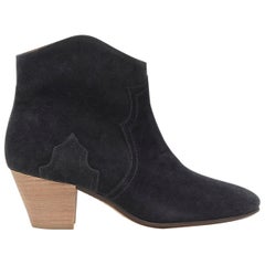 new ISABEL MARANT Dicker Faded Black suede cowboy western ankle boots EU38.5