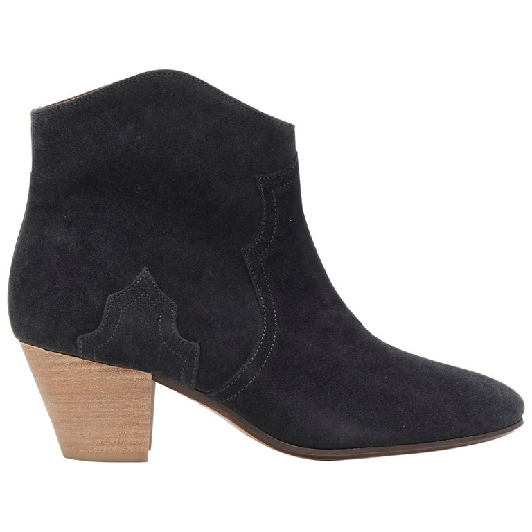 new ISABEL MARANT Dicker Faded Black suede leather western ankle boots  EU39.5 For Sale at 1stDibs