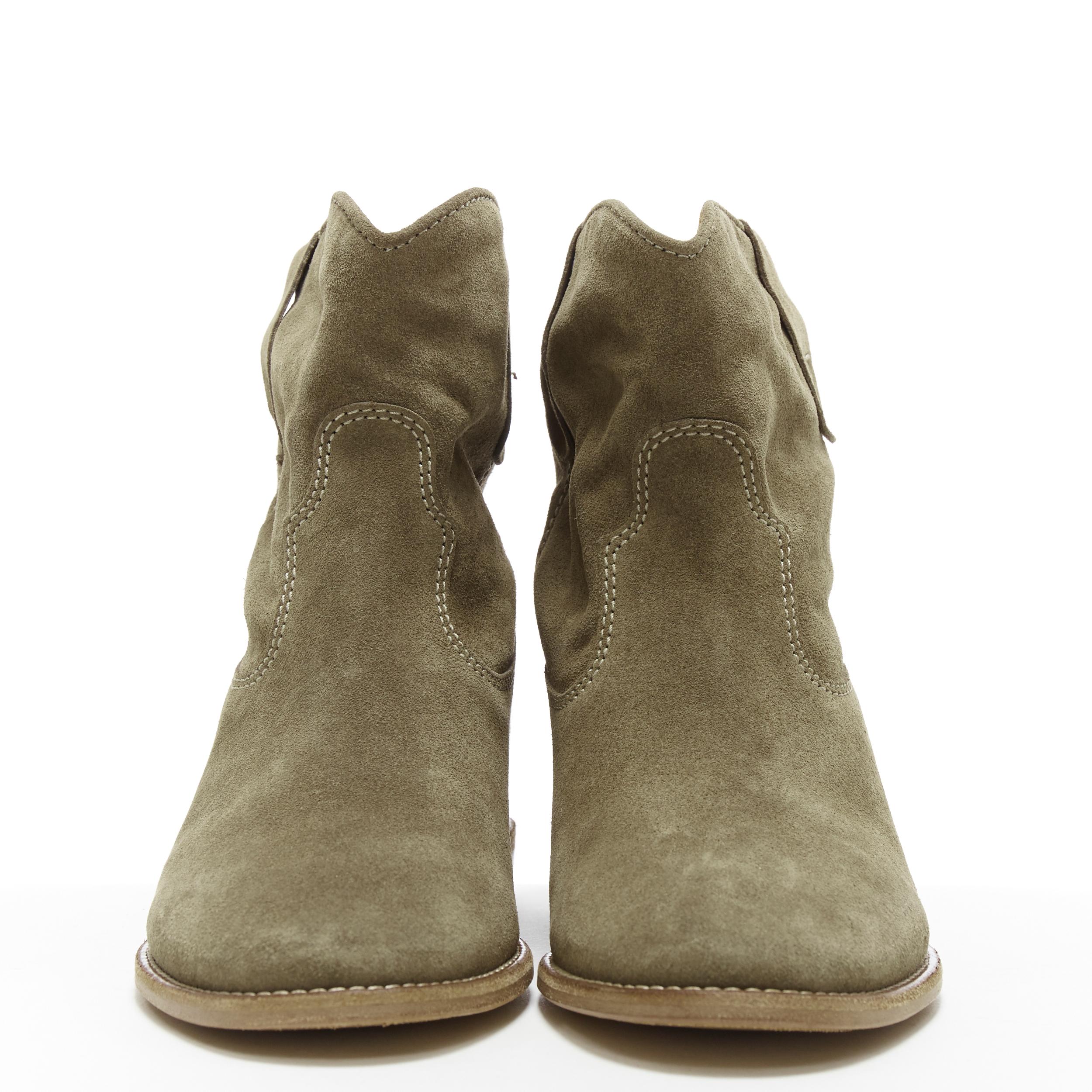 Marrone nuovo ISABEL MARANT ETOILE Crisi taupe vitello velluto camoscio tirare su stivaletto EU38.5