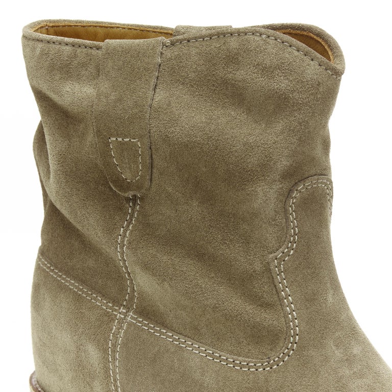 new ISABEL MARANT ETOILE taupe calf velvet suede on ankle boot EU40 at 1stDibs