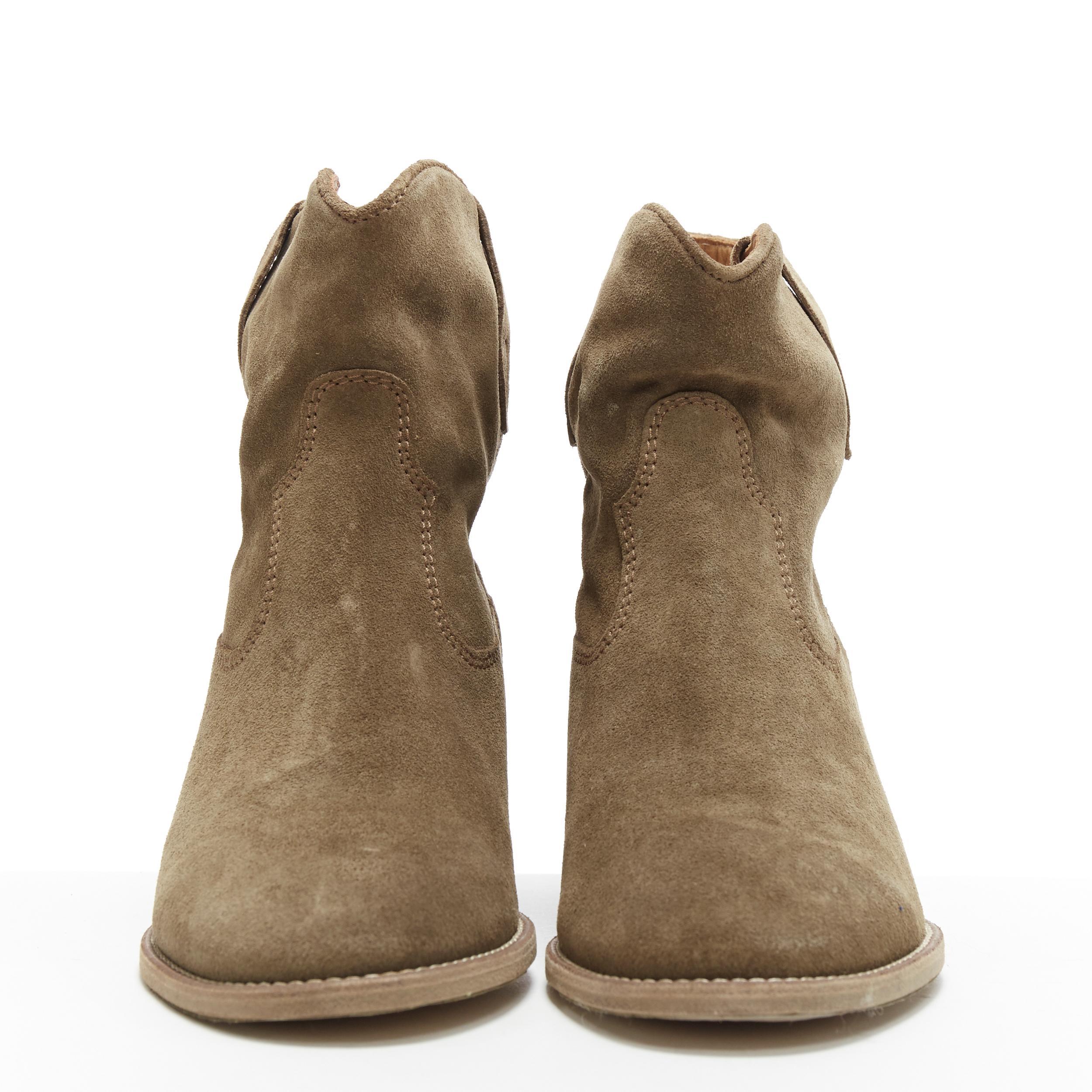 Brown new ISABEL MARANT ETOILE Crisi taupe calf velvet suede pull on ankle boot EU40