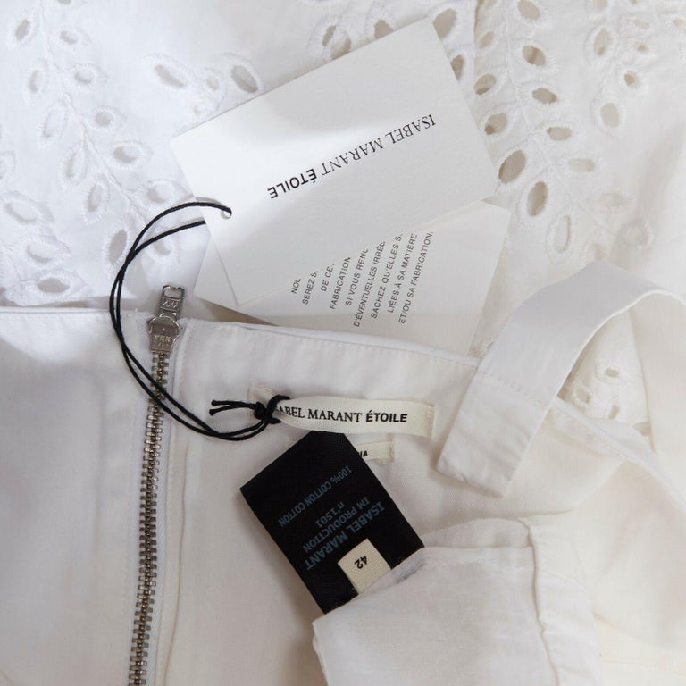new ISABEL MARANT ETOILE white floral eyelet hem cotton dress XL FR42 US10  For Sale at 1stDibs