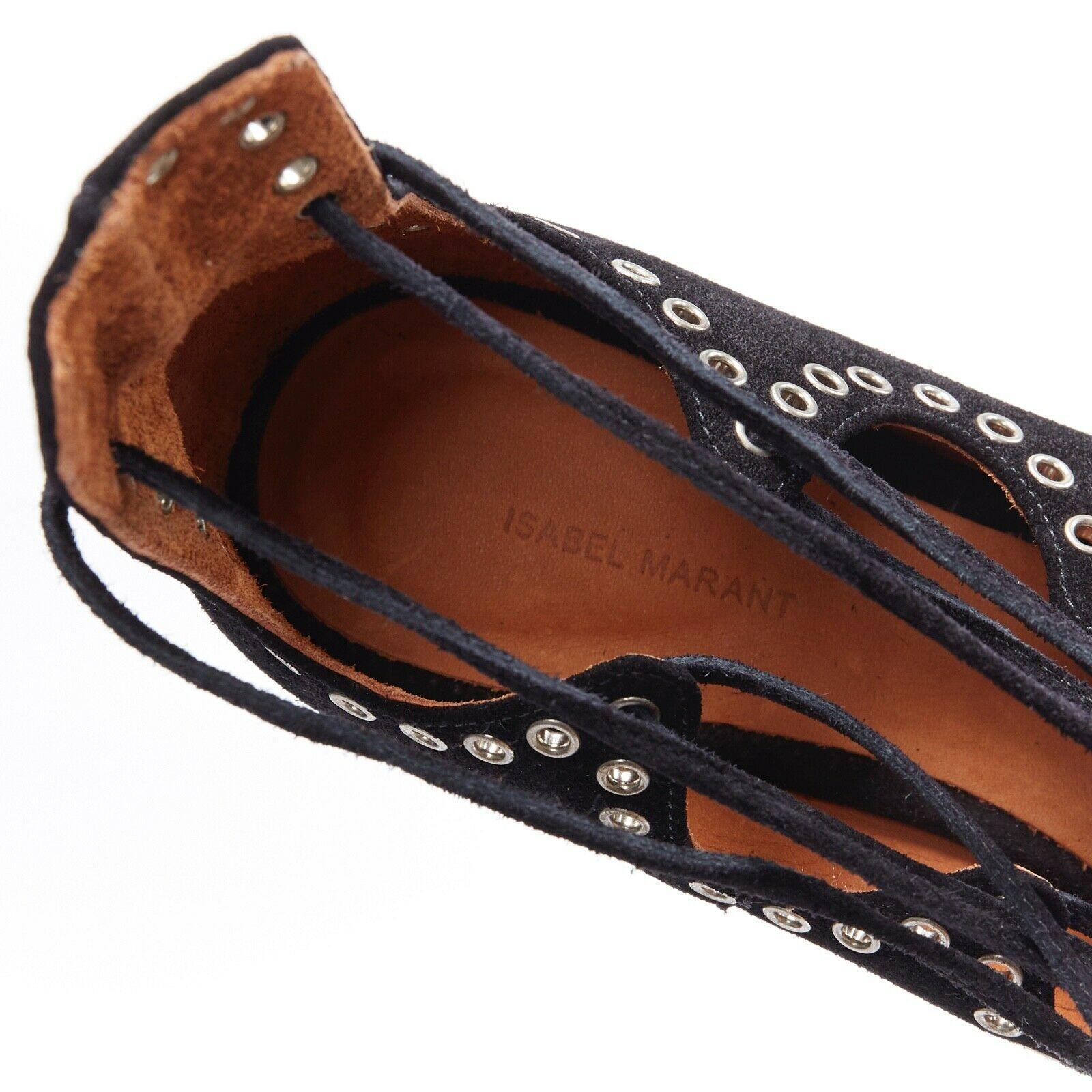new ISABEL MARANT Leo black suede studded grommet lace up ballet flat shoes EU37 3