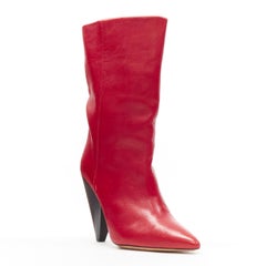 new ISABEL MARANT Lexing red leather pointed toe conical heel tall boots EU37