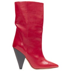 Used new ISABEL MARANT Lexing red leather pointed toe conical heel tall boots EU37