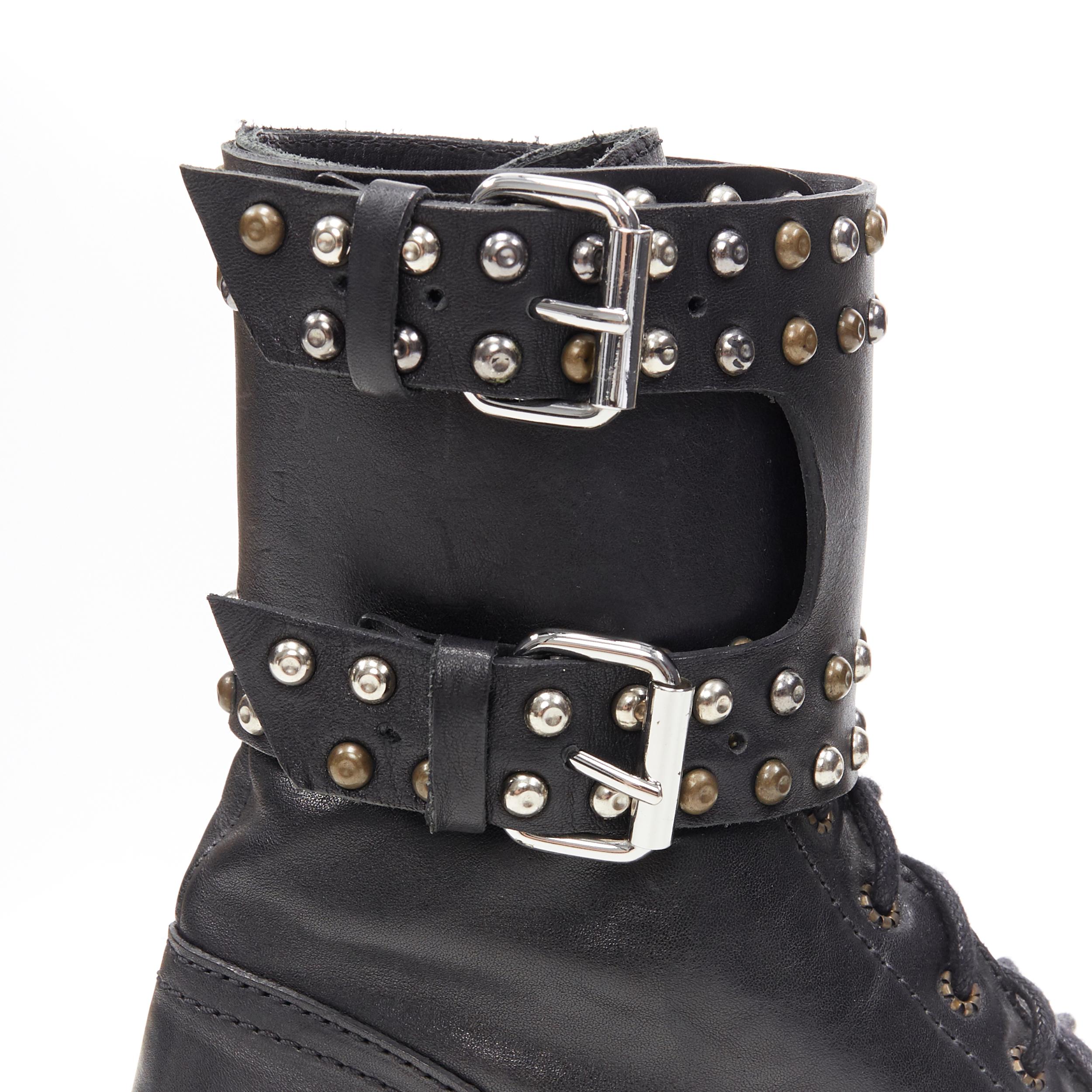 new ISABEL MARANT Teylon black calf leather studded lace up combat boots EU37 1