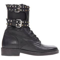 nuovo ISABEL MARANT Teylon nero in pelle di vitello con borchie e stivali da combattimento EU37