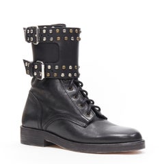 nuevo ISABEL MARANT Teylon botas de combate de piel de becerro negra con cordones y tachuelas EU38
