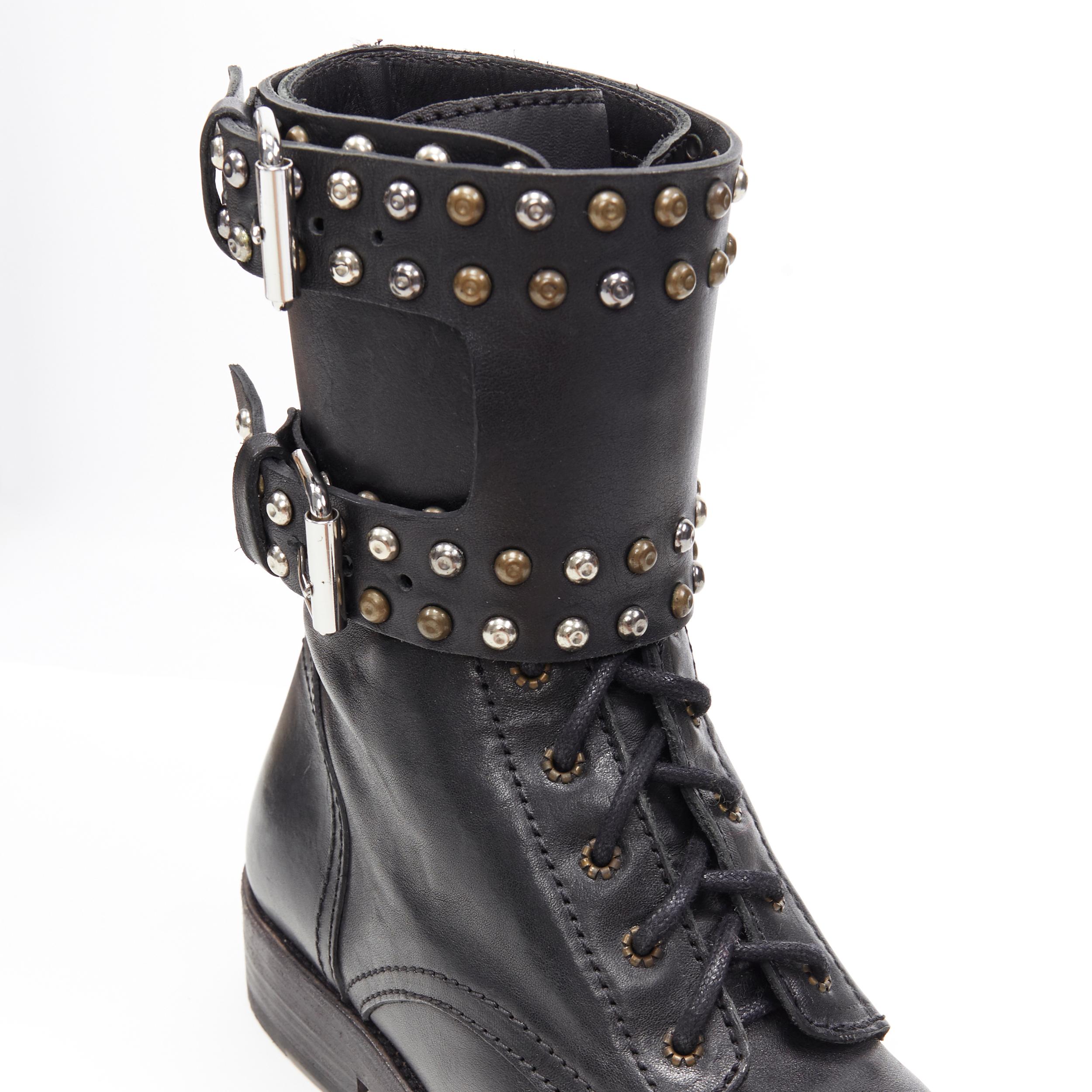 nuovo ISABEL MARANT Teylon nero in pelle di vitello con borchie e stivali da combattimento EU38 3