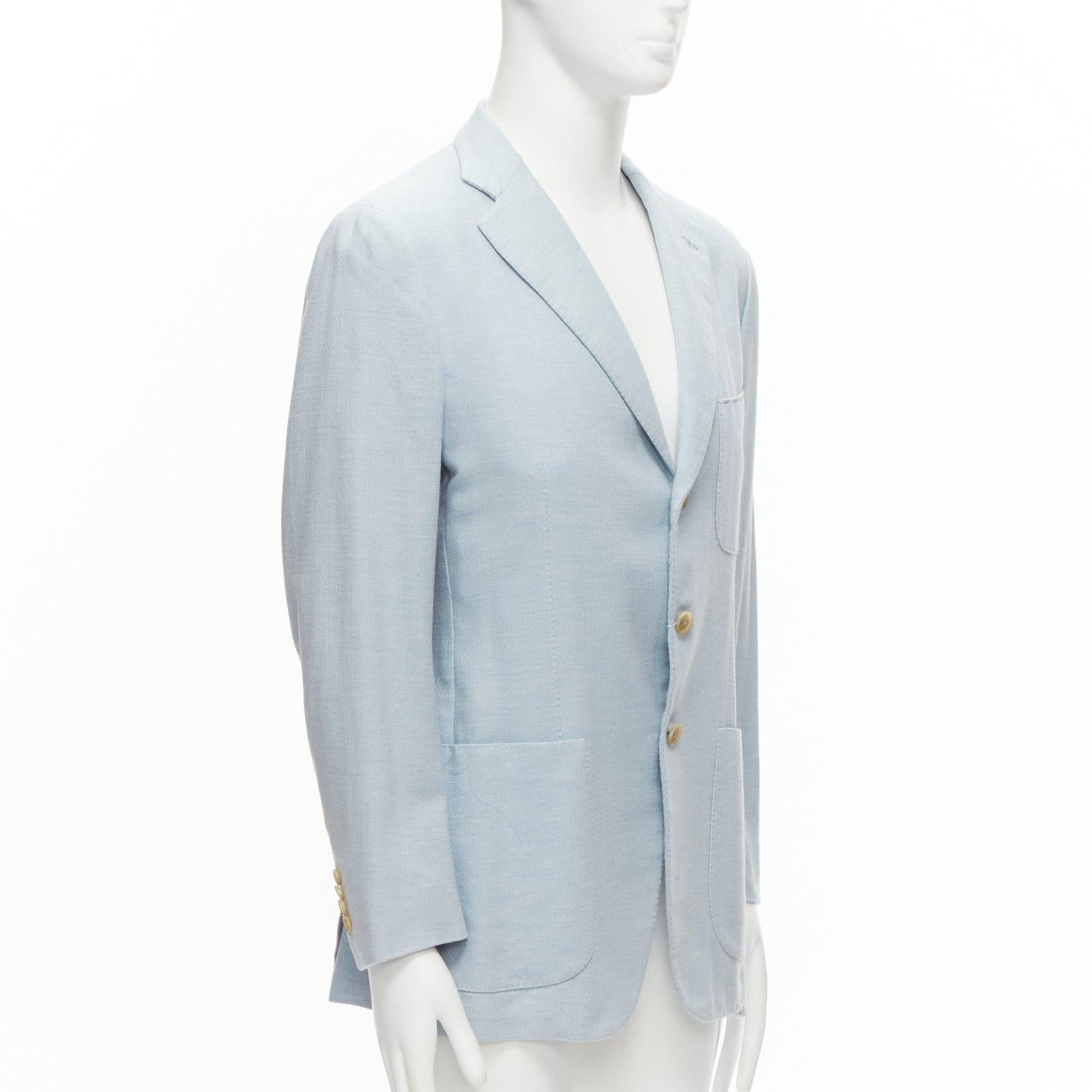Gray new ISAIA Dustin 100% cotton light blue topstitch collar 3 pockets blazer IT50 L For Sale
