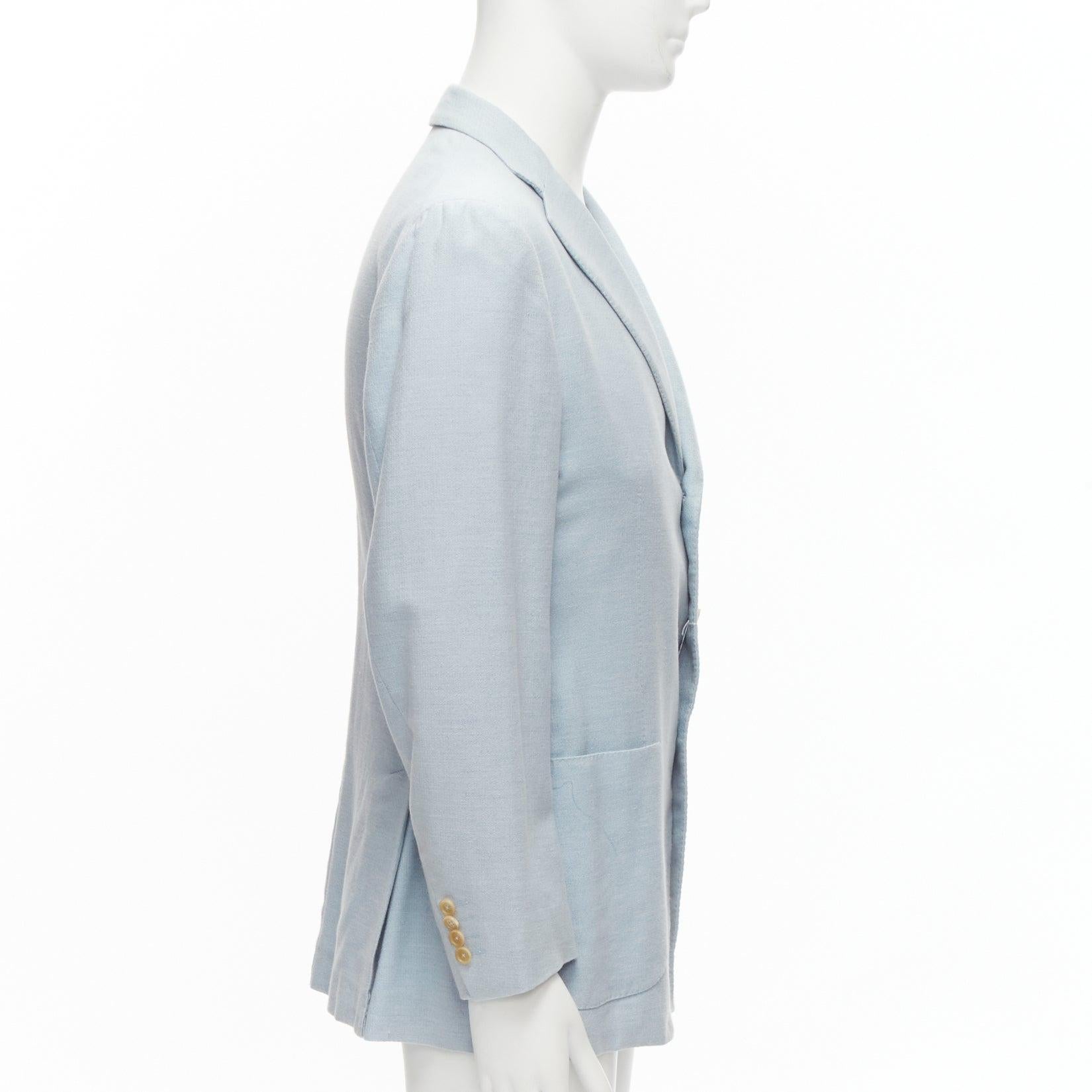 new ISAIA Dustin 100% cotton light blue topstitch collar 3 pockets blazer IT50 L In Good Condition For Sale In Hong Kong, NT