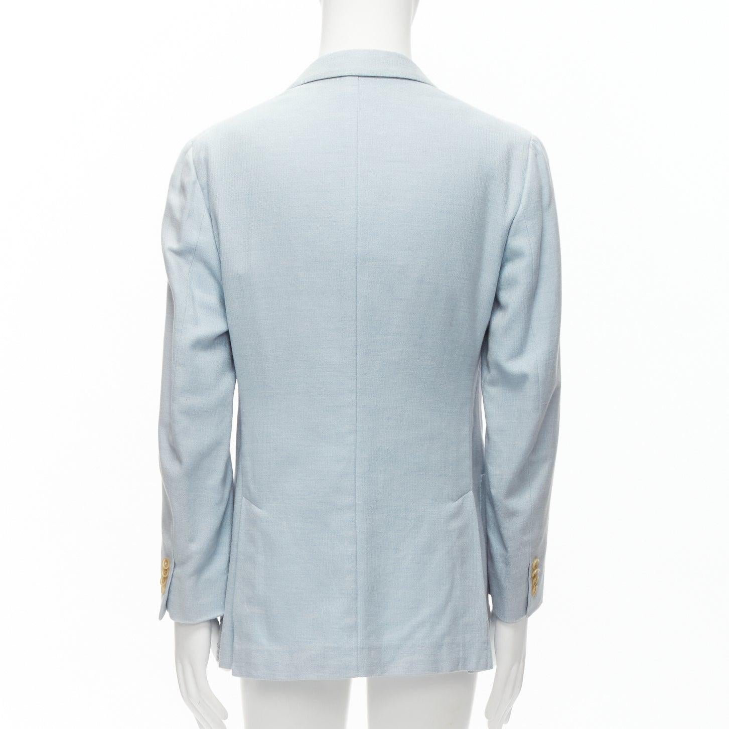 Men's new ISAIA Dustin 100% cotton light blue topstitch collar 3 pockets blazer IT50 L For Sale