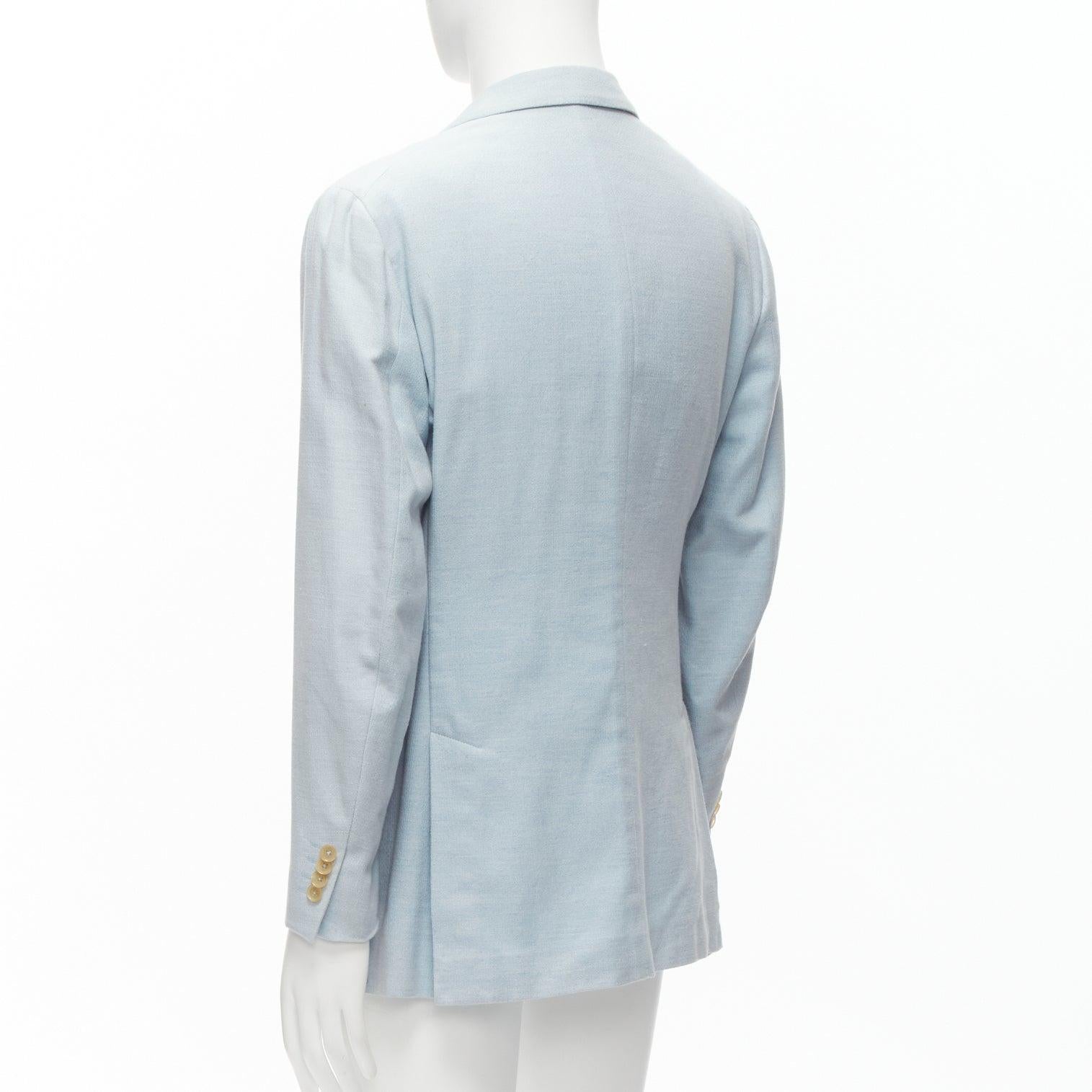 new ISAIA Dustin 100% cotton light blue topstitch collar 3 pockets blazer IT50 L For Sale 1