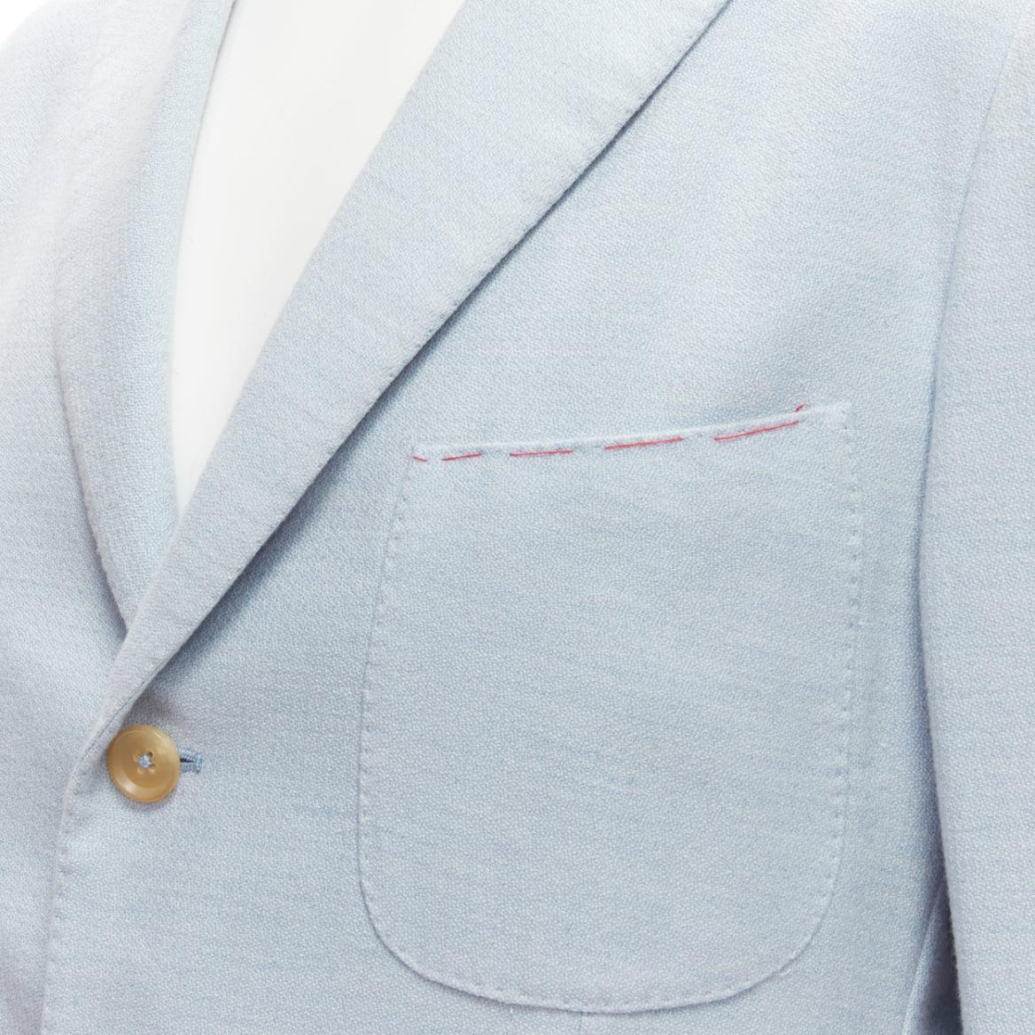 new ISAIA Dustin 100% cotton light blue topstitch collar 3 pockets blazer IT50 L For Sale 2