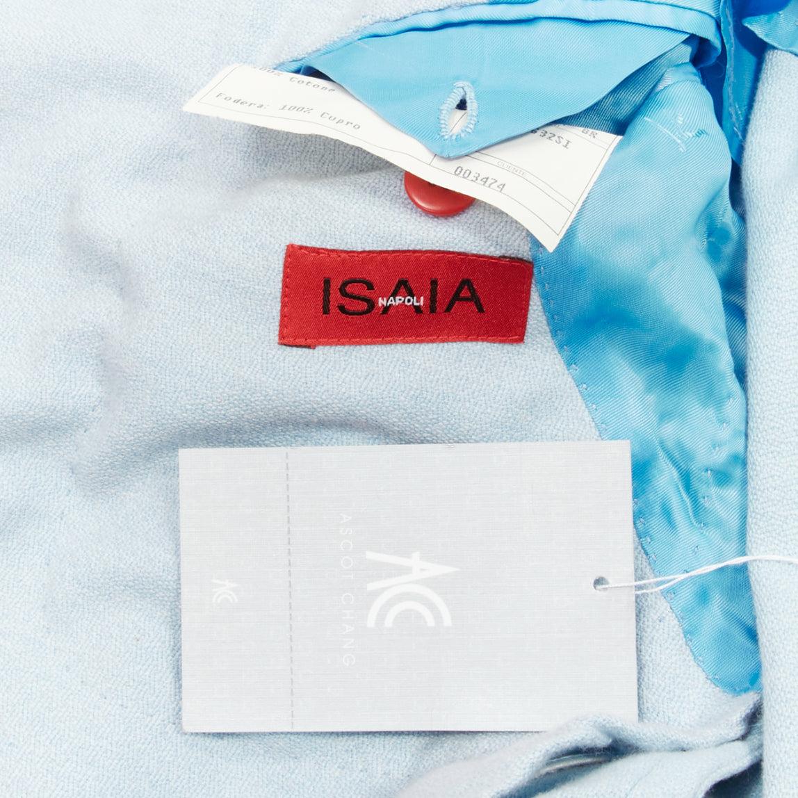 new ISAIA Dustin 100% cotton light blue topstitch collar 3 pockets blazer IT50 L For Sale 3