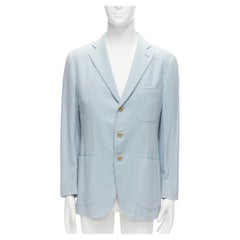 new ISAIA Dustin 100% cotton light blue topstitch collar 3 pockets blazer IT50 L