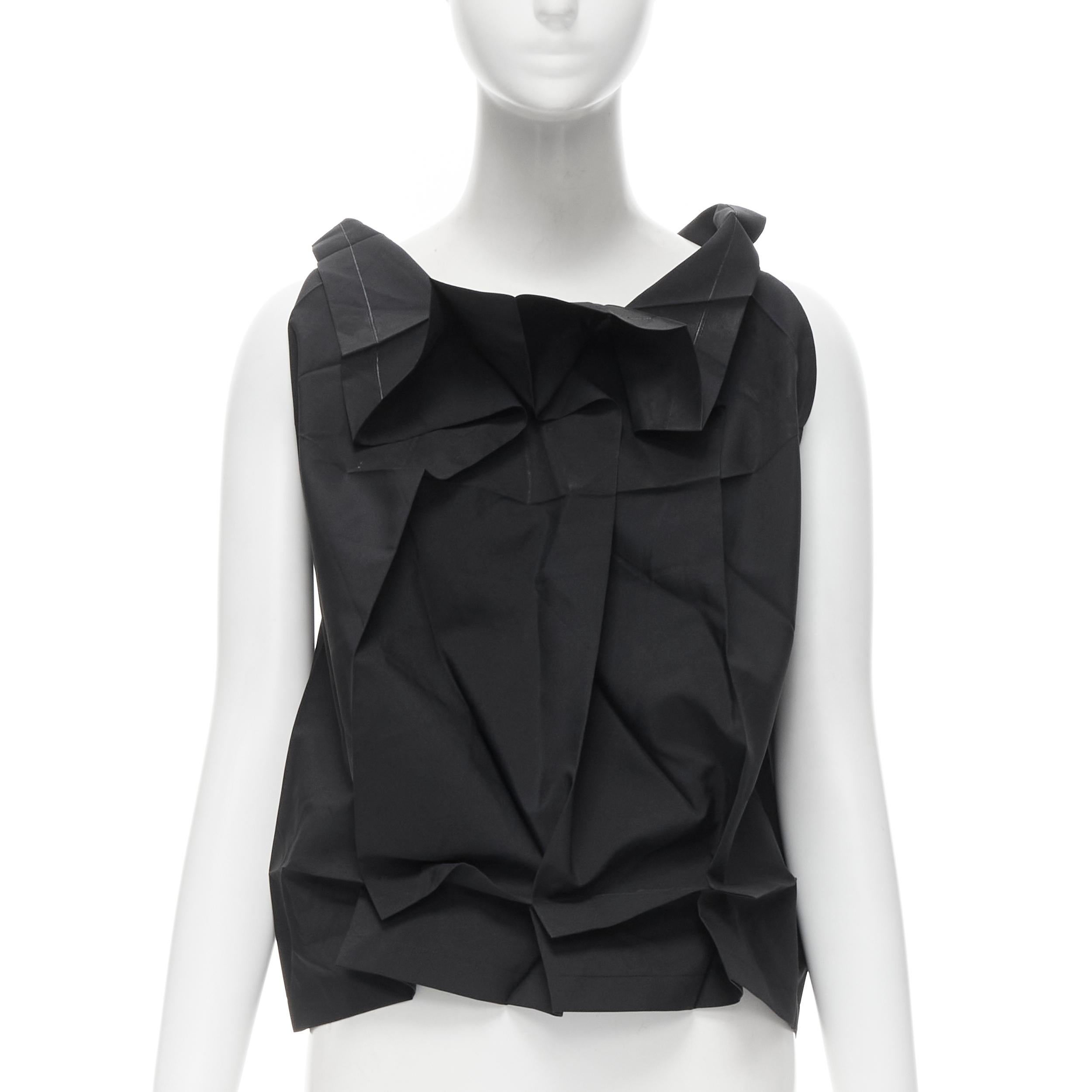 Black new ISSEY MIYAKE 132 5. black coated sheen origami transformable sleeveless top