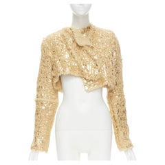 new ISSEY MIYAKE gold foil laminated knitted fuzzy rayon cropped jacket M
