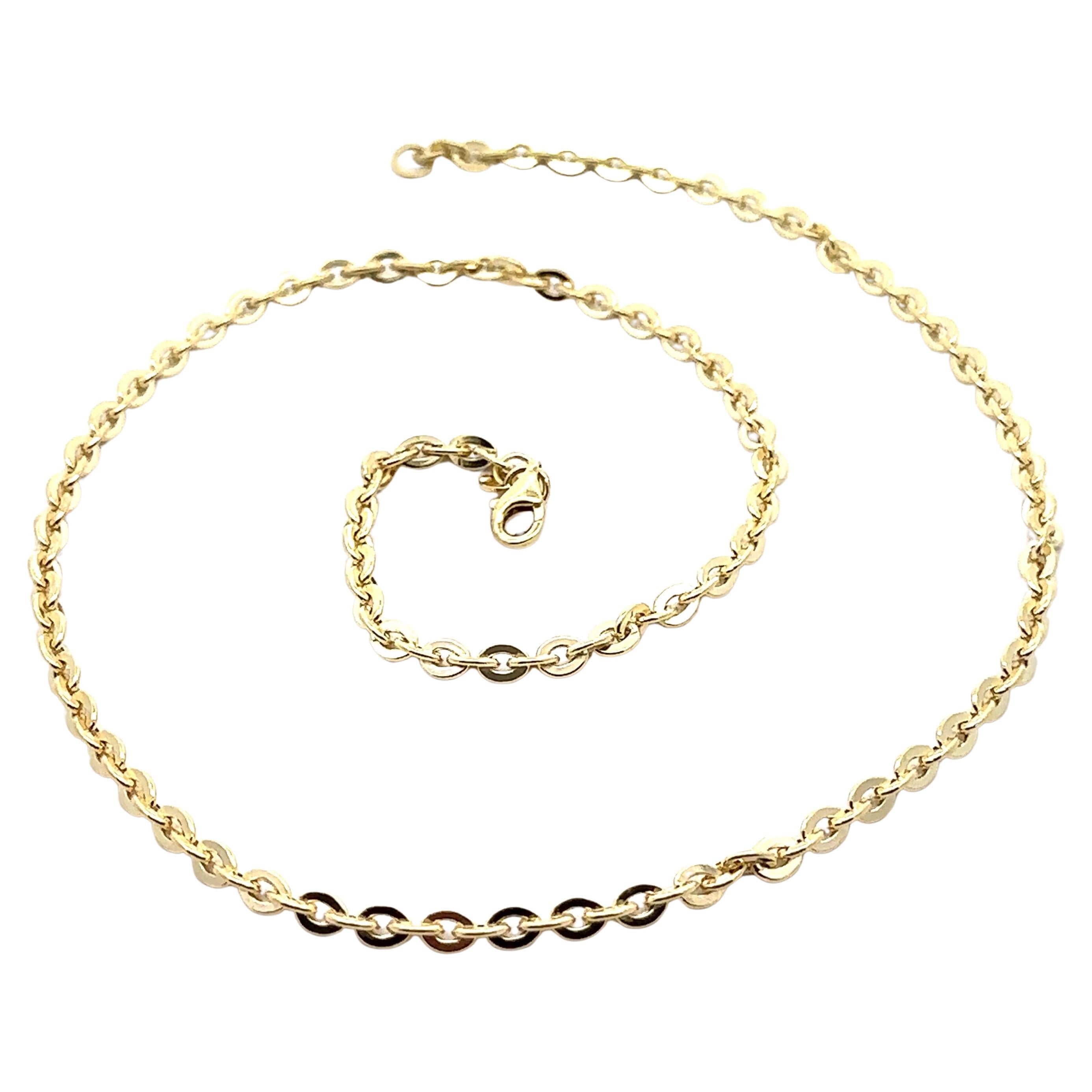 New Italian 14k Yellow Gold 17.5" Puffed Polished Cable Link Chain Necklace in vendita