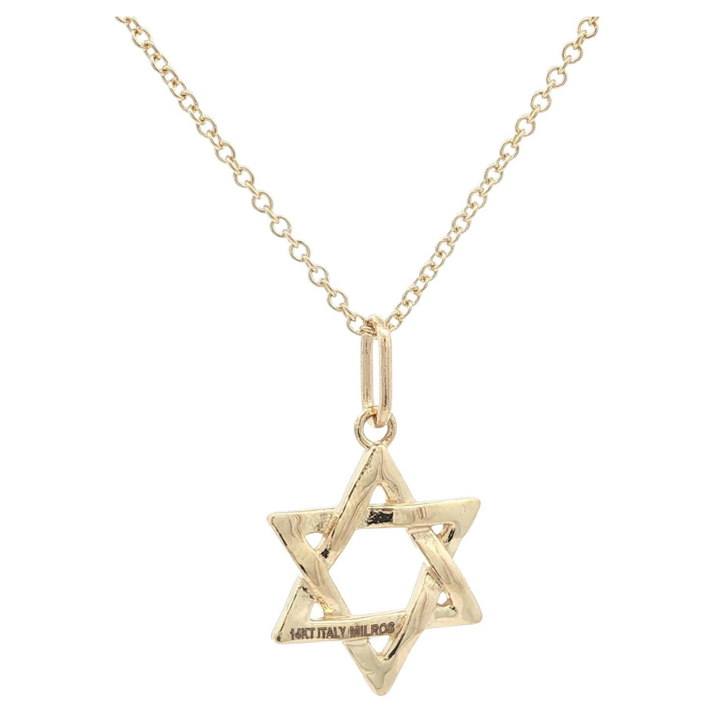 New Italian 14k Yellow Gold Star Of David Pendant 18" Cable Link Chain Necklace