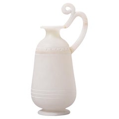 New Italian Alabaster Ewer with Etched Bands and Fancy Handle