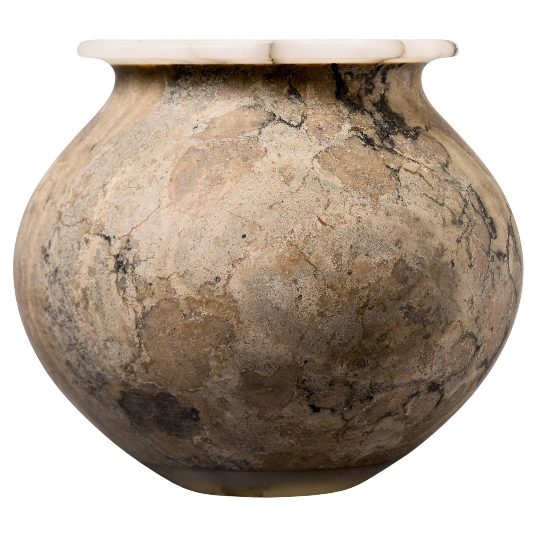 New Italian Bardiglio Marble Vase with Alabaster Rim