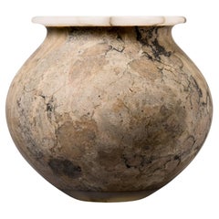 New Italian Bardiglio Marble Vase with Alabaster Rim