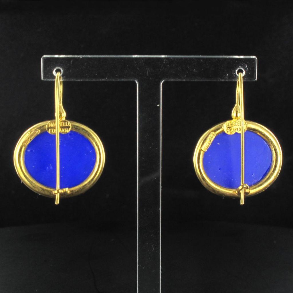 Greek Revival New Italian Blue Cameo Vermeil Drop Earrings