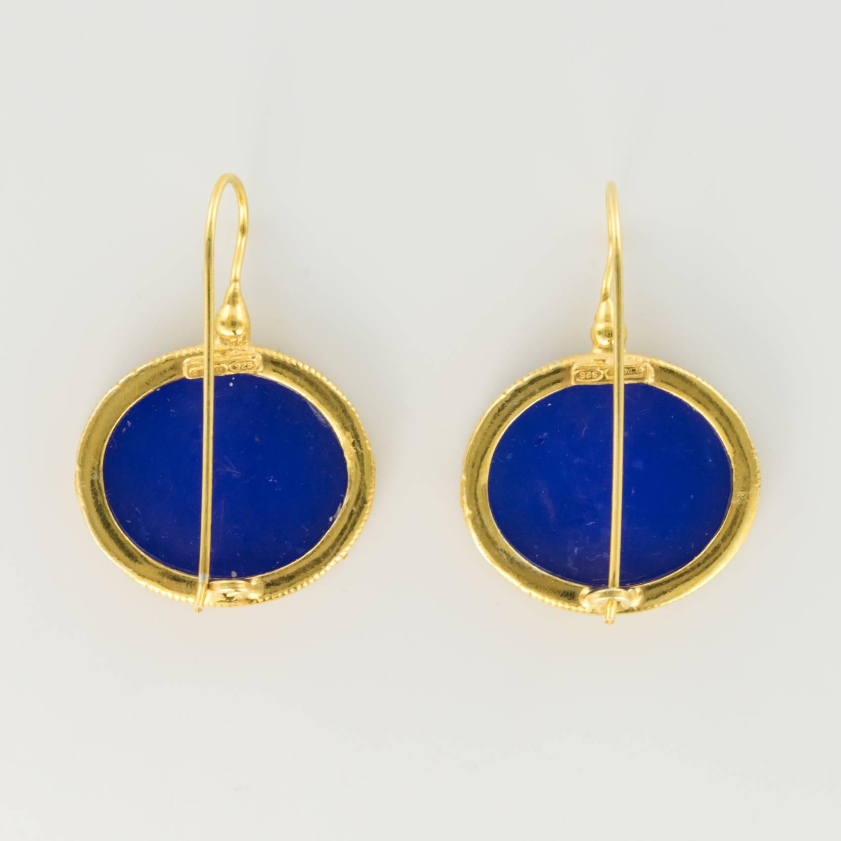 New Italian Blue Intaglio Vermeil Pendant Earrings 1