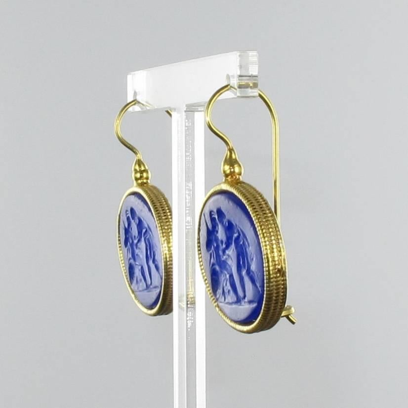 New Italian Blue Intaglio Vermeil Pendant Earrings 3