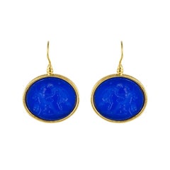 New Italian Blue Intaglio Vermeil Pendant Earrings