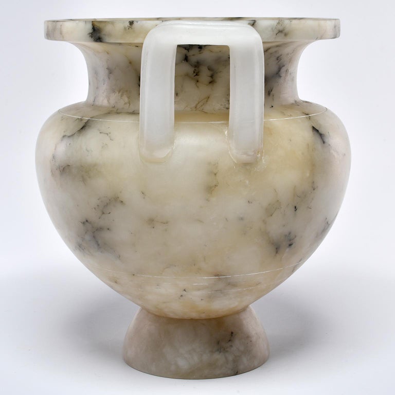 New Italian Carved Alabaster Vase with Handles at 1stDibs