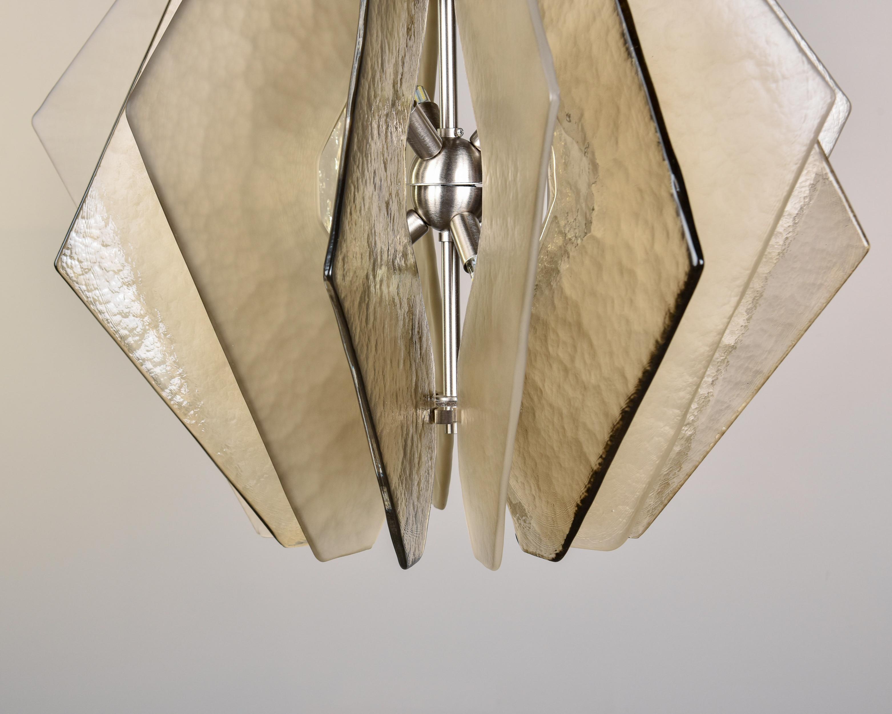 New Italian Chandelier with Taupe Murano Glass Panels 5