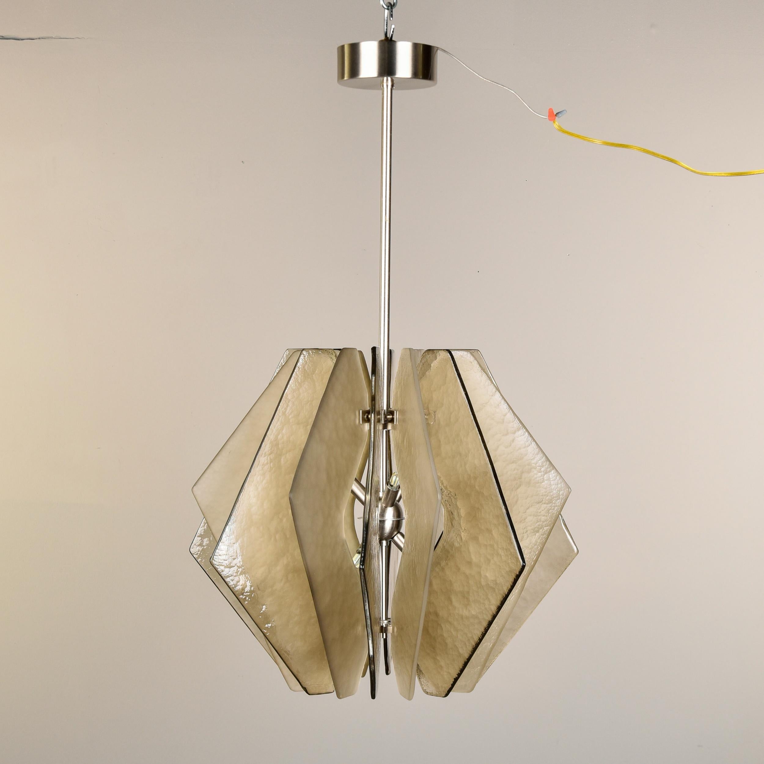 Mid-Century Modern New Italian Chandelier with Taupe Murano Glass Panels