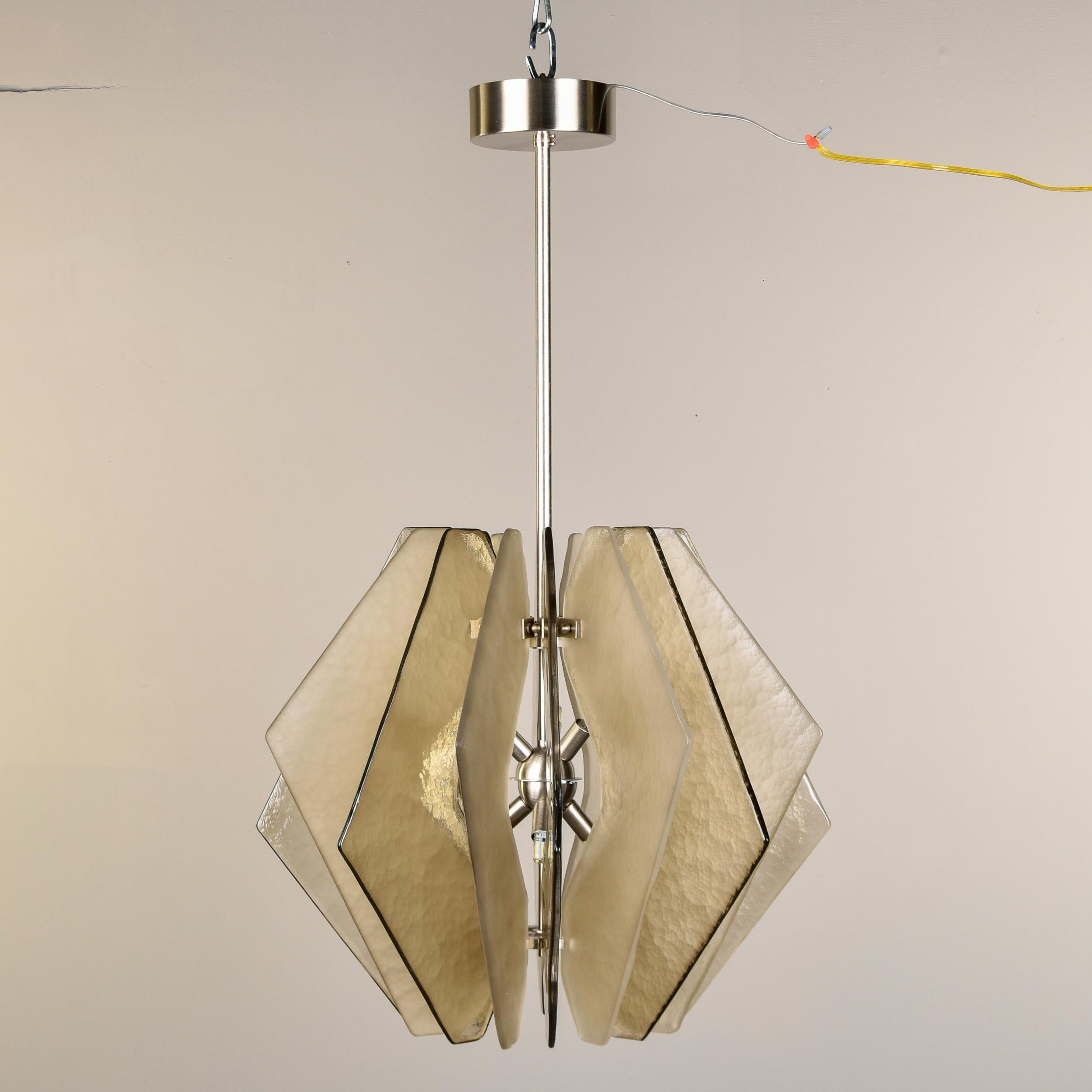 Contemporary New Italian Chandelier with Taupe Murano Glass Panels