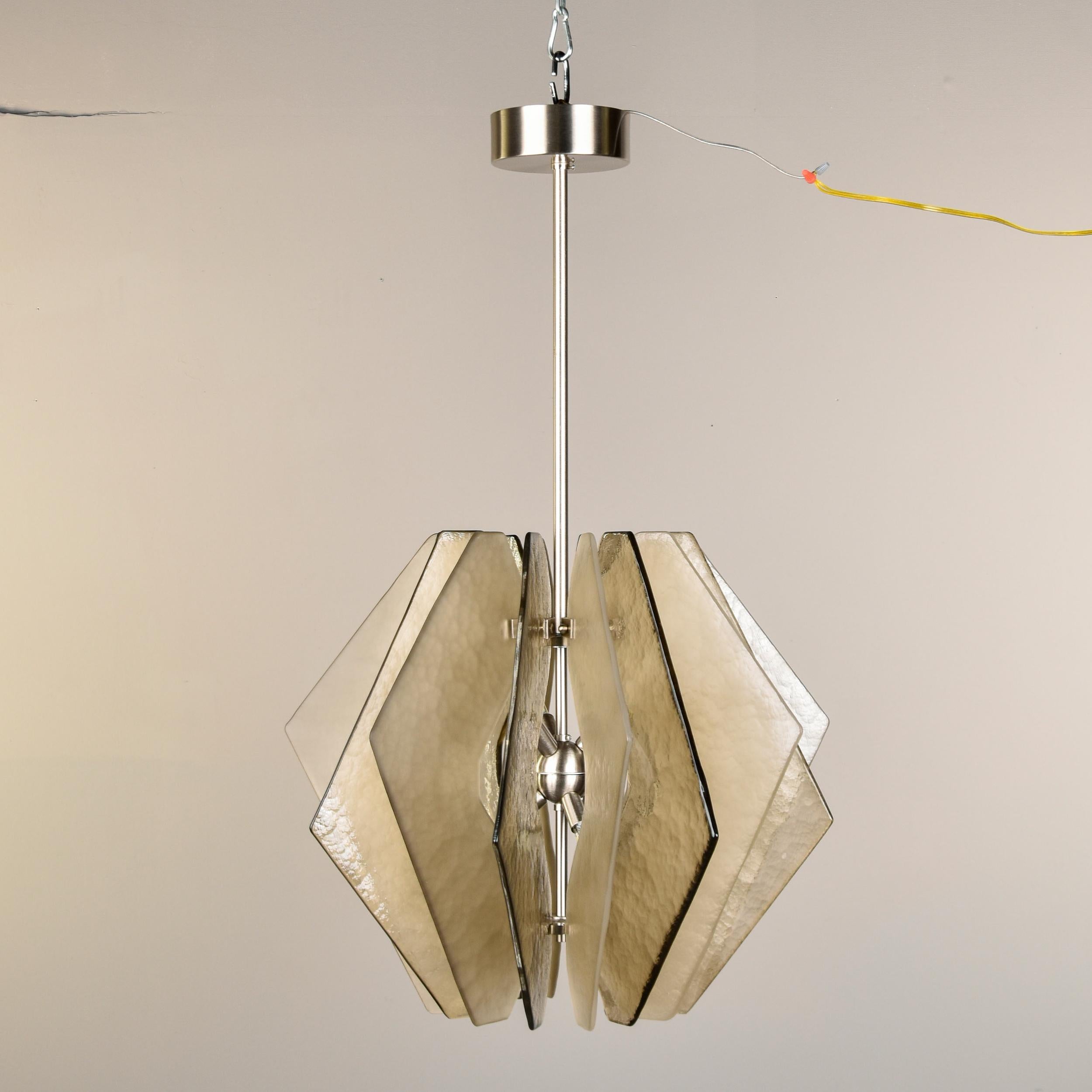 New Italian Chandelier with Taupe Murano Glass Panels 1