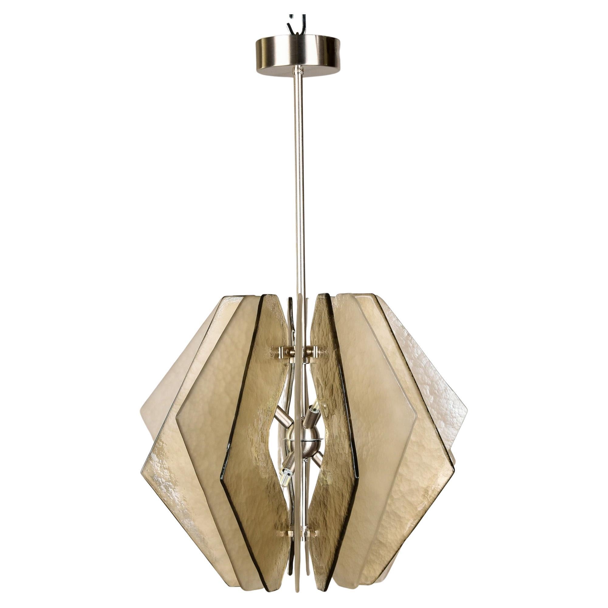 New Italian Chandelier with Taupe Murano Glass Panels