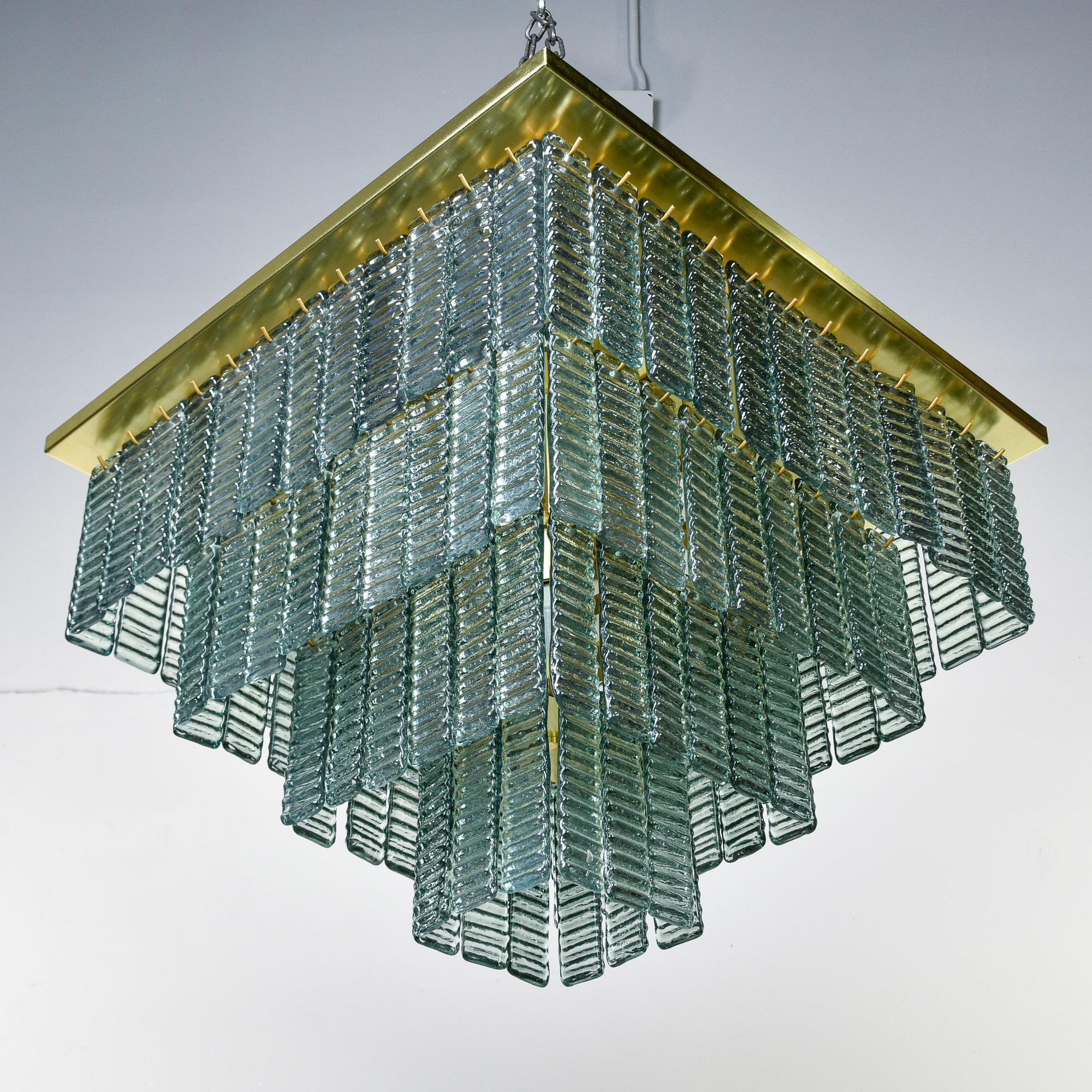 New Italian Four Tier Green Glass and Brass 12 Light Fixture In New Condition For Sale In Troy, MI