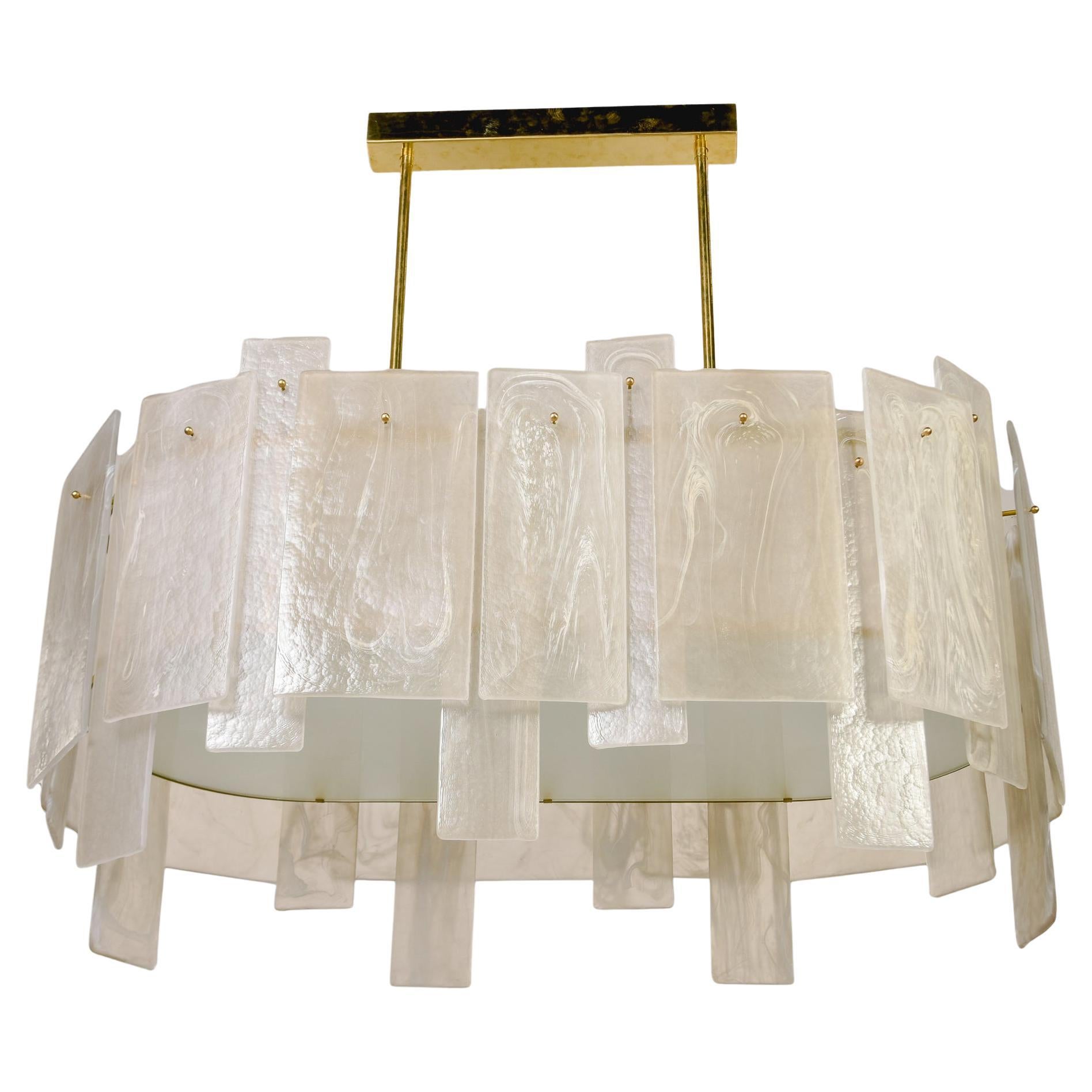 Nuovo lampadario italiano a placche ovali di vetro di Murano di grandi dimensioni