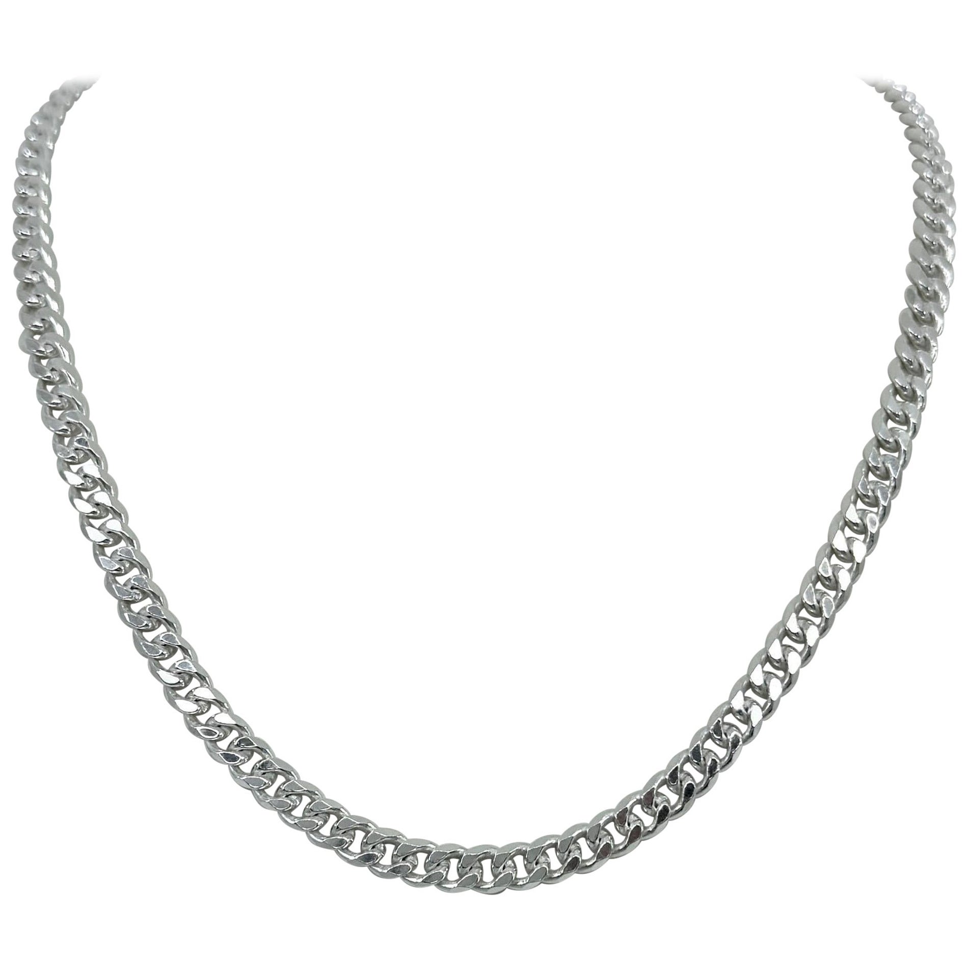 New Italian Made 925 Sterling Silver 20 inch 50cm Mens 5.5mm Curb Chain Necklace For Sale