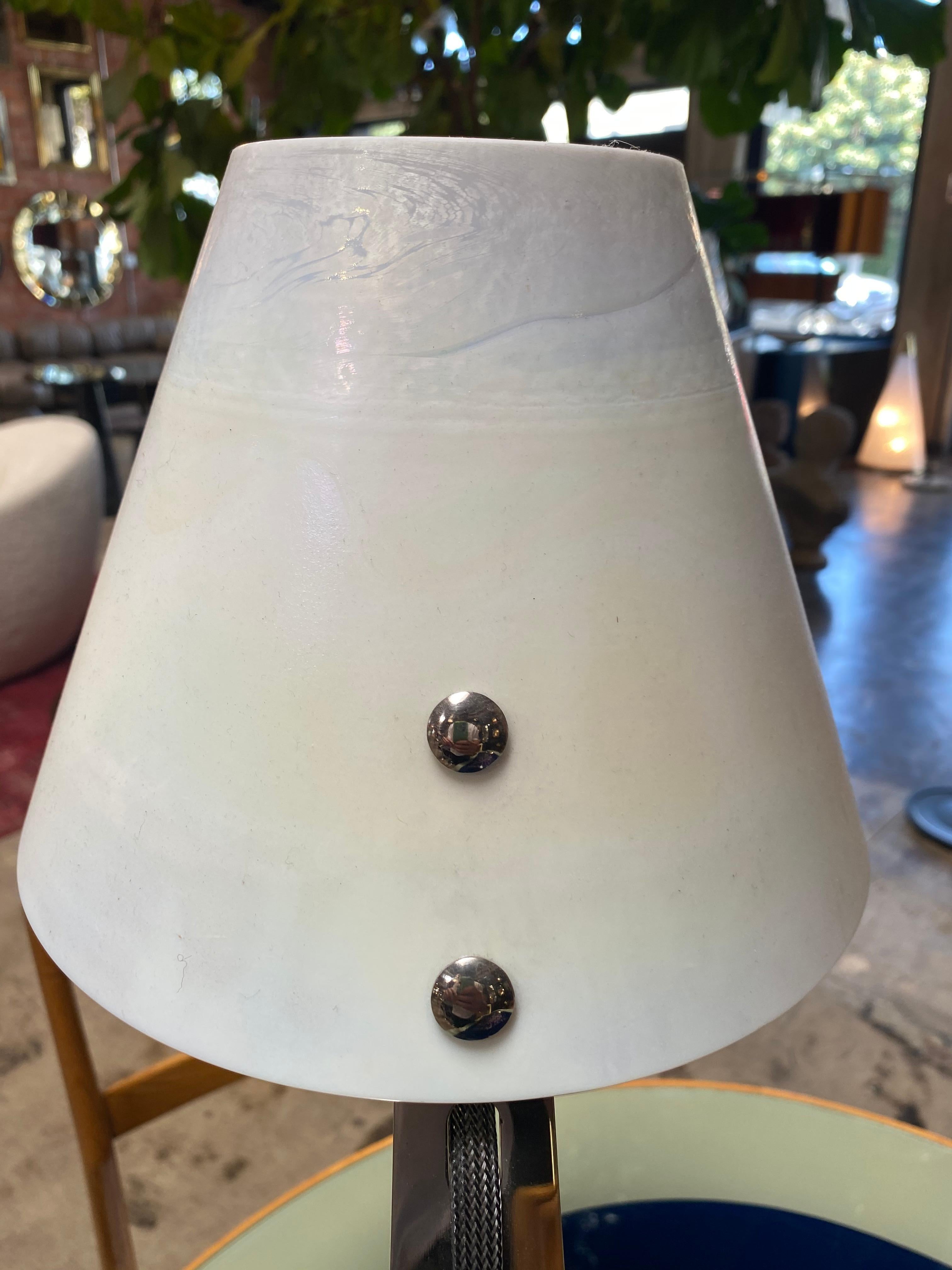 New Italian Midcentury Chrome and Murano Glass Desk Lamp, 2000s In New Condition For Sale In Los Angeles, CA