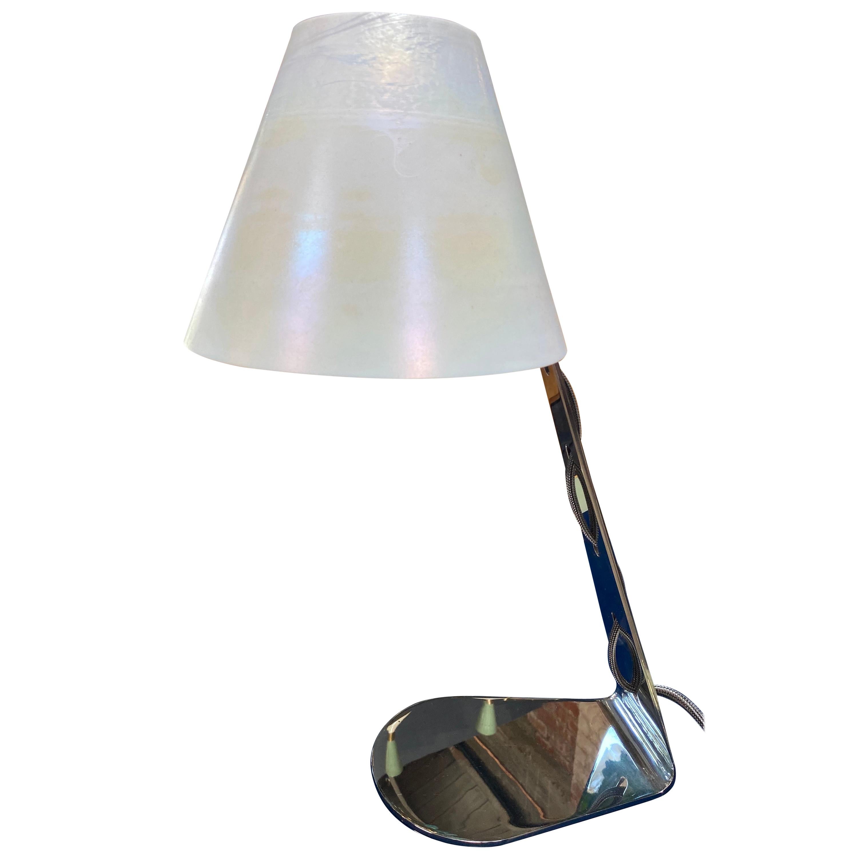 New Italian Midcentury Chrome and Murano Glass Desk Lamp, 2000s For Sale