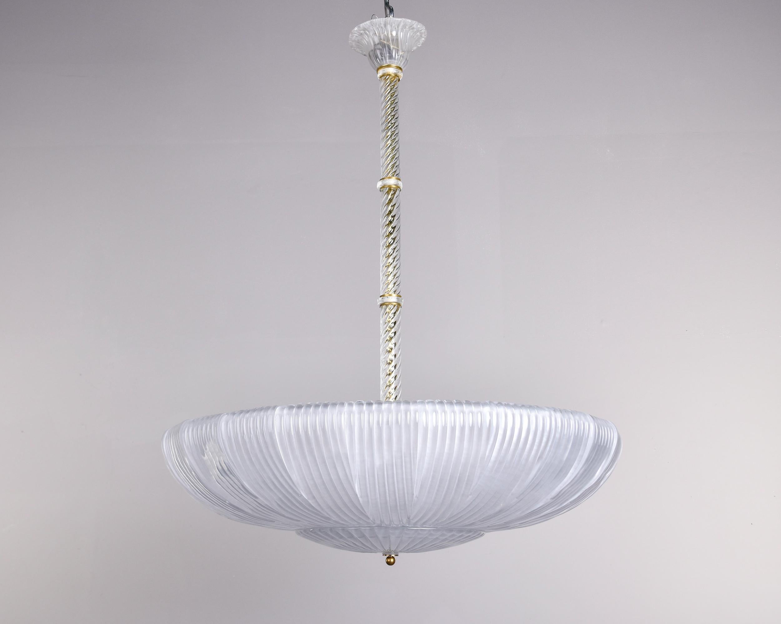 Metal New Italian Murano Glass Umbrella Style Six Light Pendant Fixture