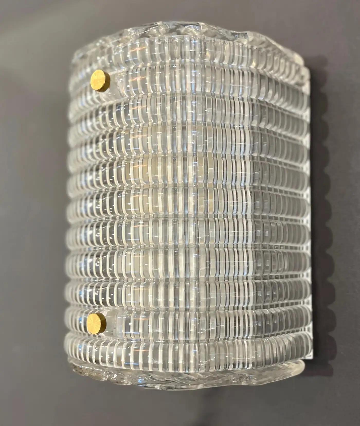 New Italian Organic Modern Crystal Molded Pattern Murano Glass Brass Wall Lights For Sale 4