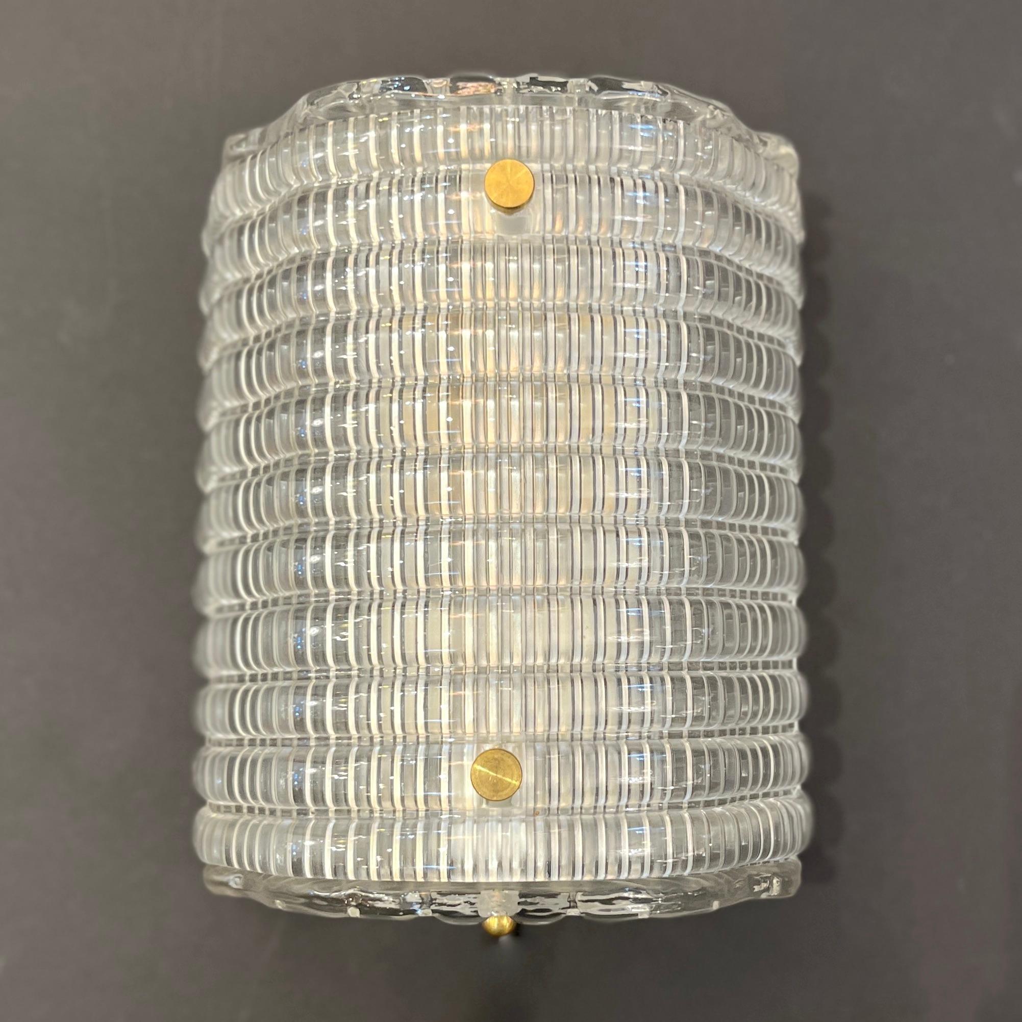 New Italian Organic Modern Crystal Molded Pattern Murano Glass Brass Wall Lights For Sale 5